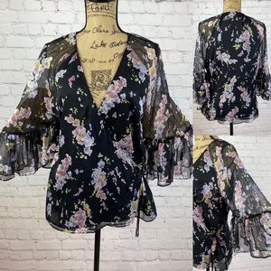 Ralph Lauren Floral Cross Front Bell Sleeve Top